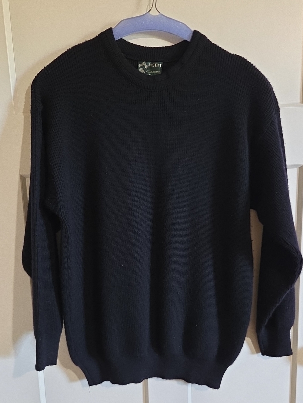 Men's Pure Australian Wool Ribbed Black Crewneck Sweater
